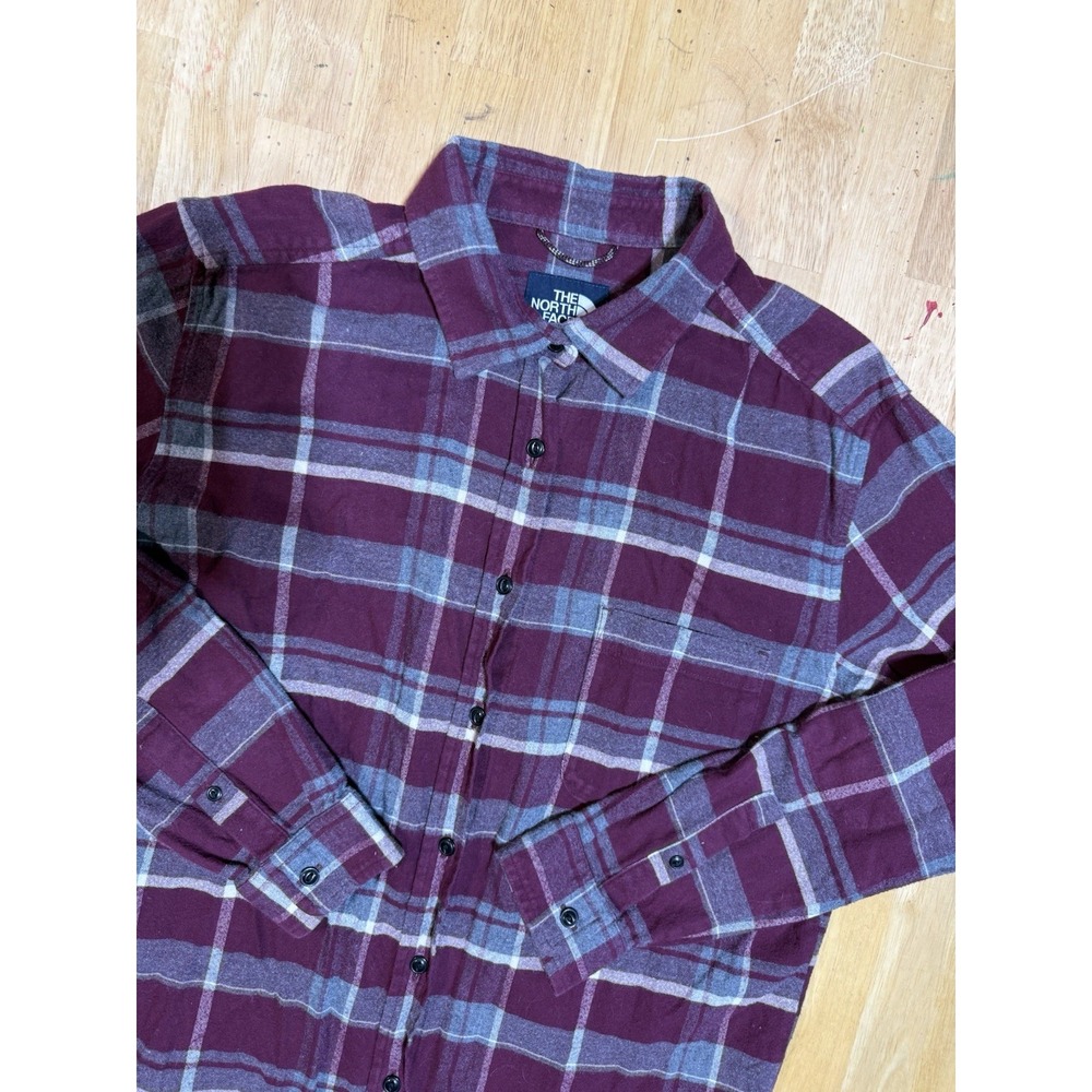 The North Face Women's M Burgundy Plaid Flannel Button Down Shirt Cotton